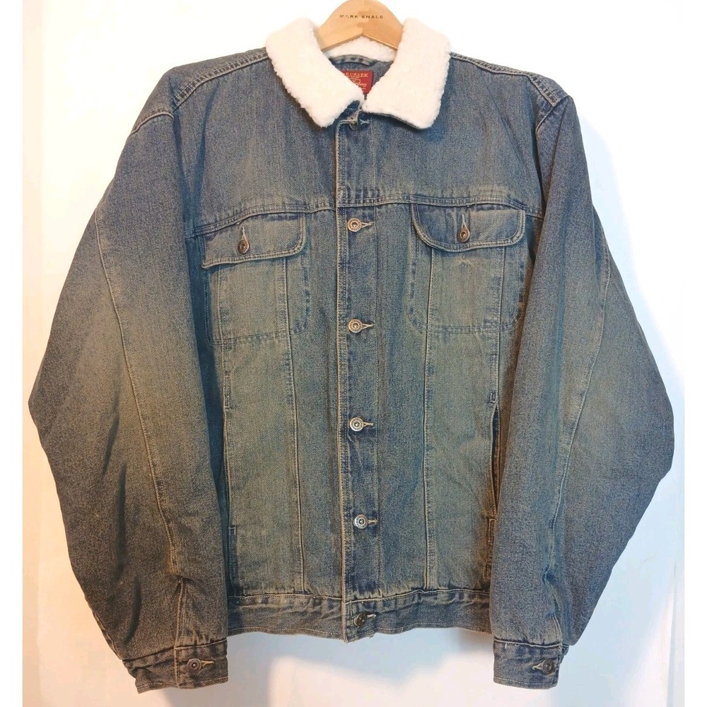 MOOSE CREEK Mens Denim Jean Jacket Trucker Quilted Sherpa Collar Size XL   CC
